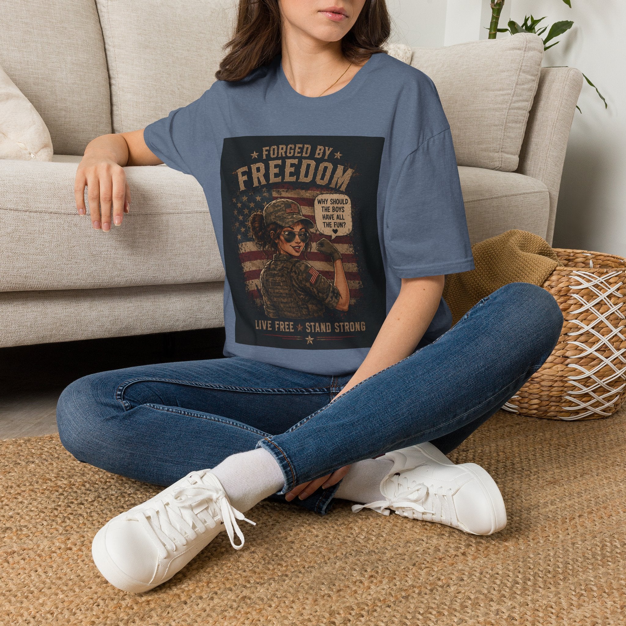 Forged by Freedom T-Shirt — Vintage Military Woman 'Why Should the Boys Have All the Fun?'