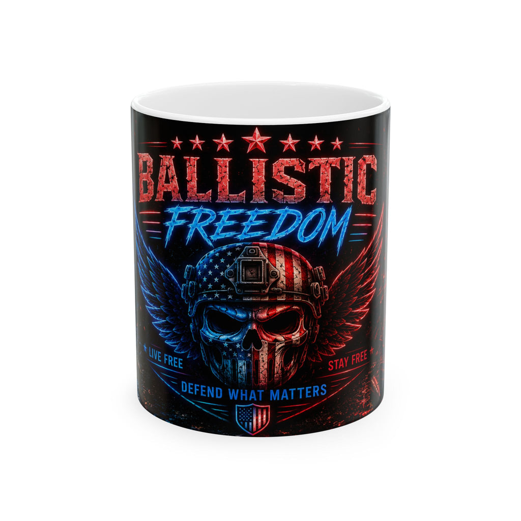 Ballistic Freedom Ceramic Mug – Patriotic Skull & Wings 11oz/15oz