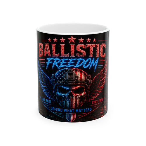 Ballistic Freedom Ceramic Mug – Patriotic Skull & Wings 11oz/15oz
