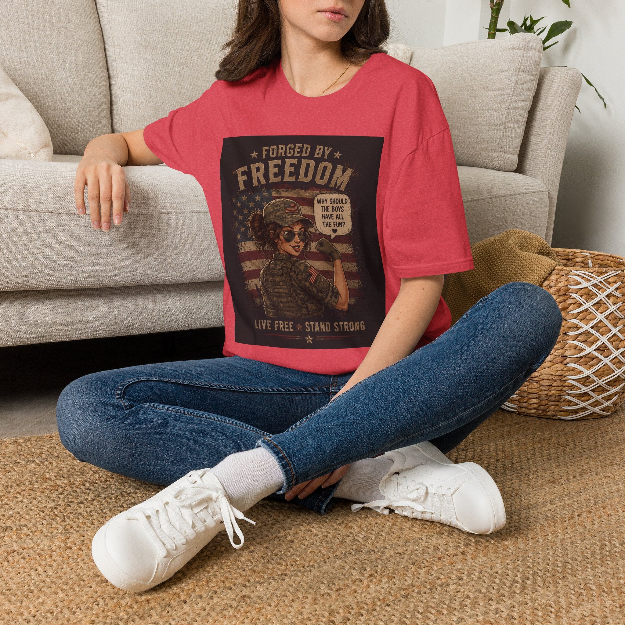 Forged by Freedom T-Shirt — Vintage Military Woman 'Why Should the Boys Have All the Fun?'