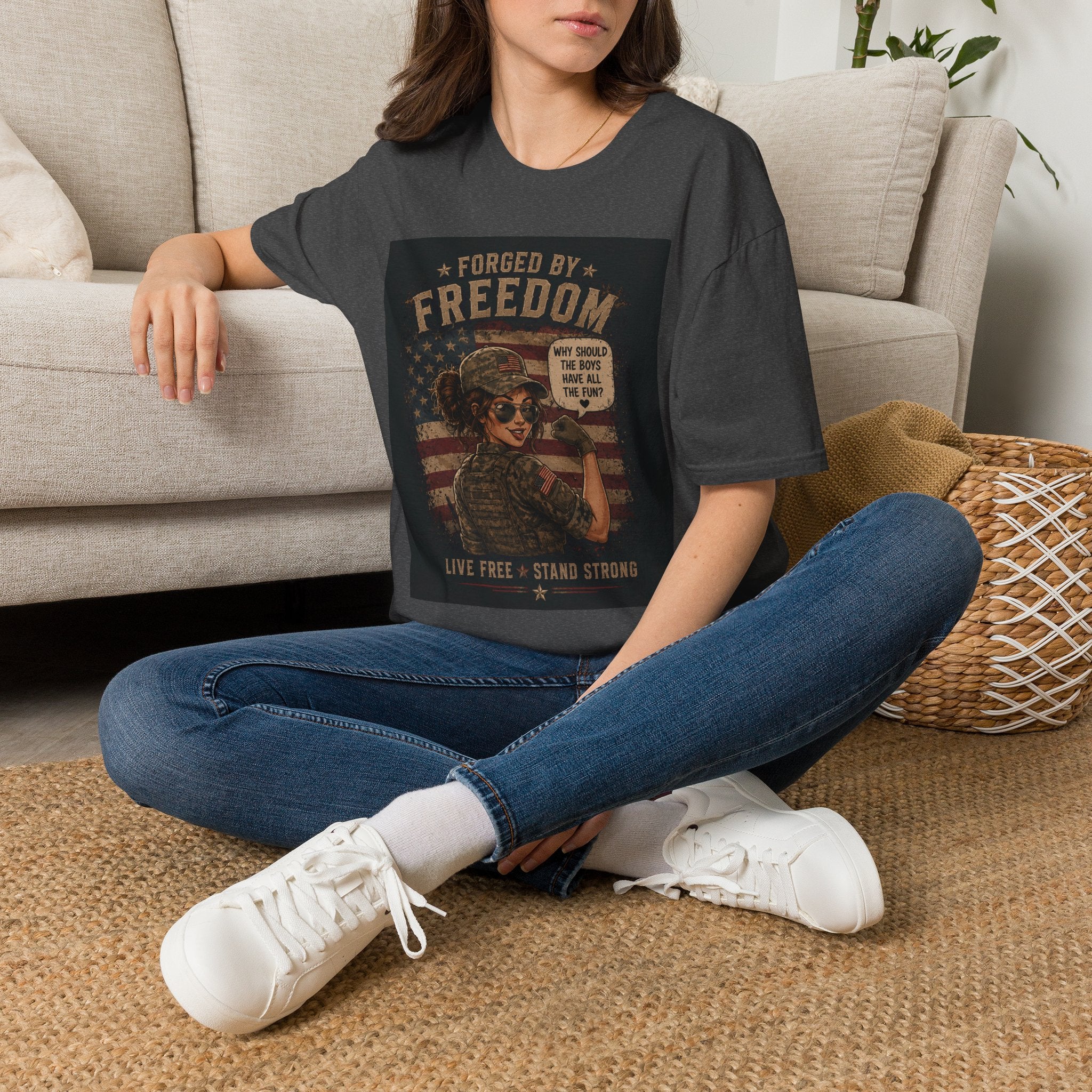 Forged by Freedom T-Shirt — Vintage Military Woman 'Why Should the Boys Have All the Fun?'