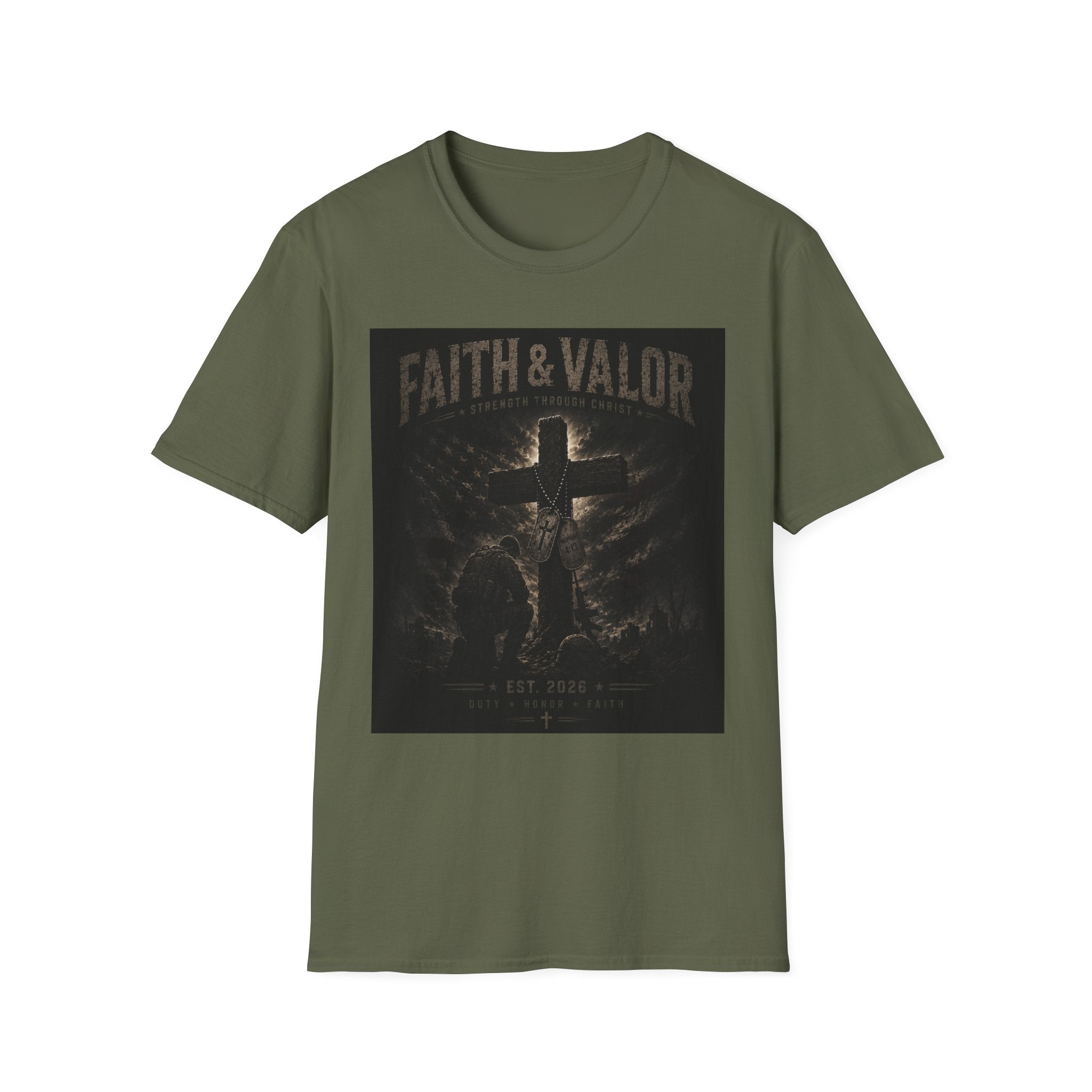 Faith & Valor T‑Shirt — Vintage Church Cross Christian Graphic Tee