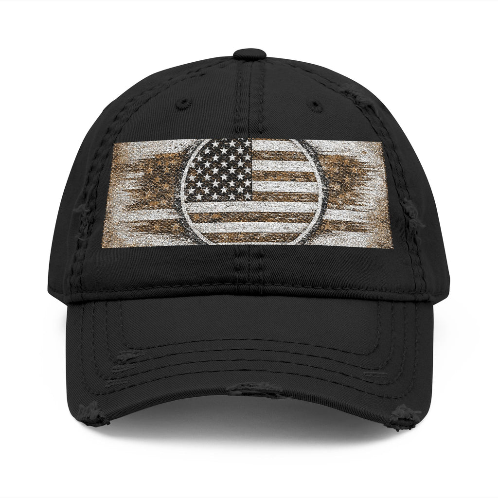 Distressed Embroidered American Flag Dad Hat — Vintage Patriotic Baseball Cap