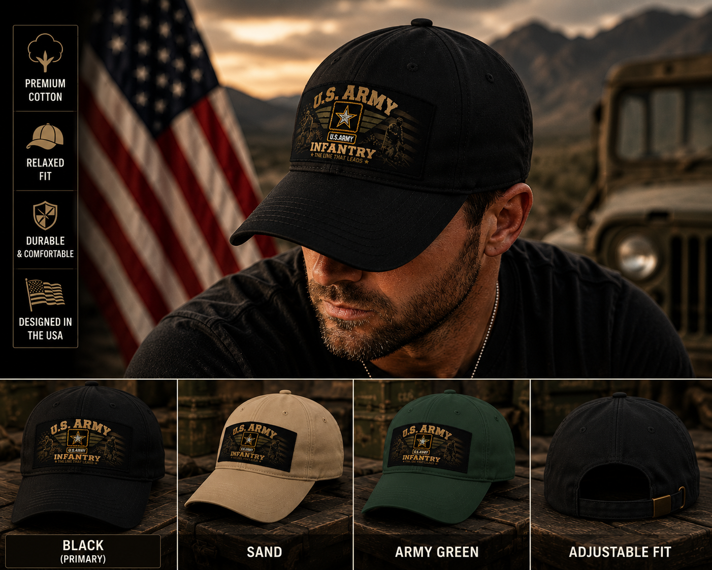 US Army Infanterie Low Profile Baseball Cap – Militärveteranen-Hommage