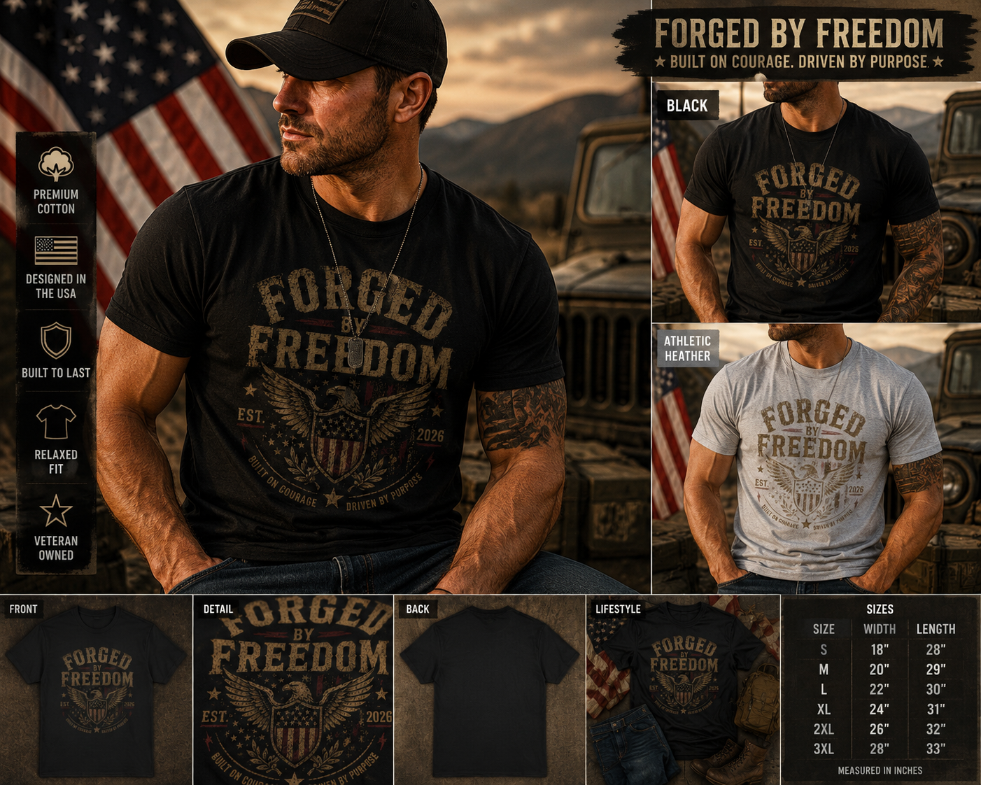 Forged By Freedom Adler T-Shirt — Patriotisches Vintage American T-Shirt