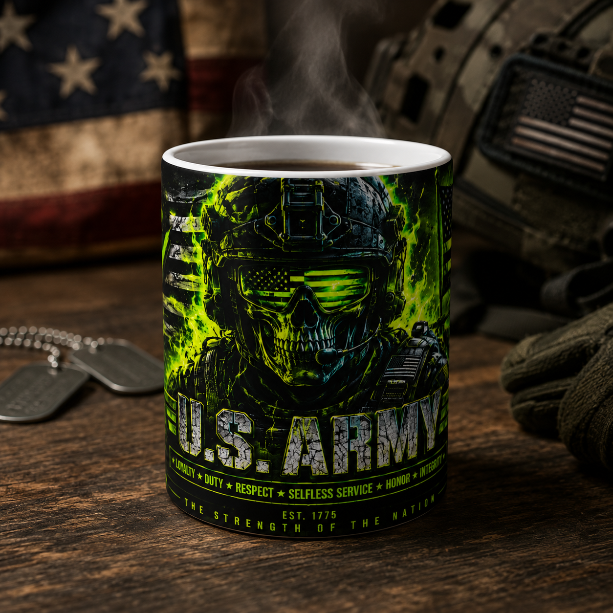 U.S. Army Totenkopf Taktische Kaffeetasse – 325ml Militär Veteran Geschenk