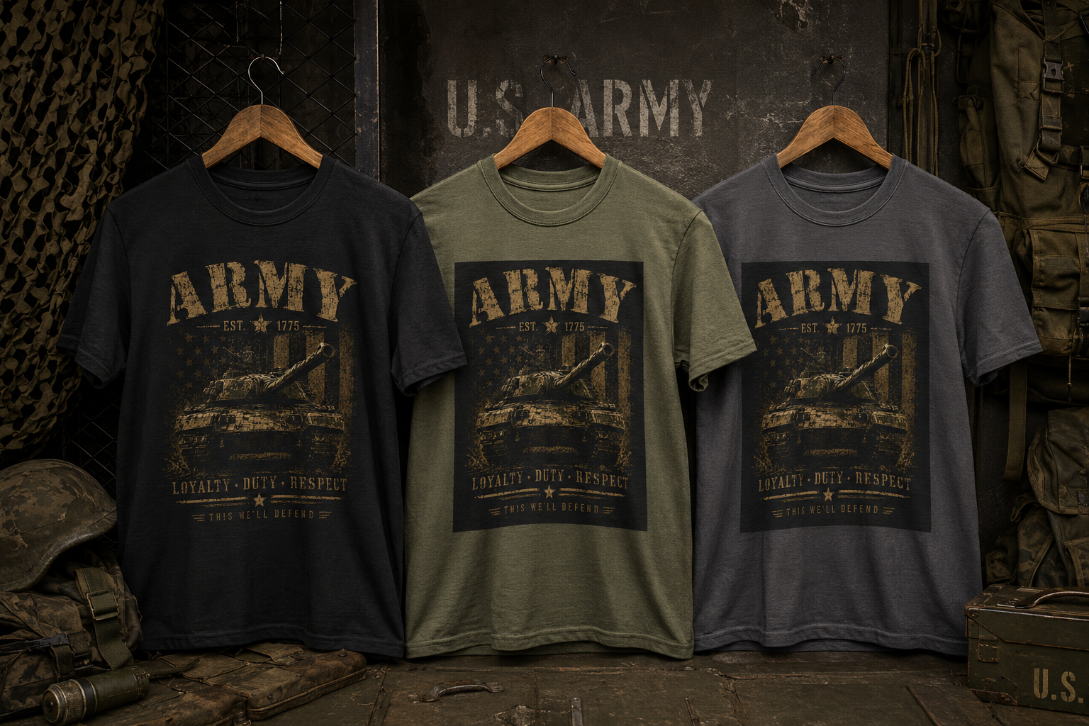 Army Tank Graphic Tee — "Loyalty • Duty • Respect" Military Veteran Shirt