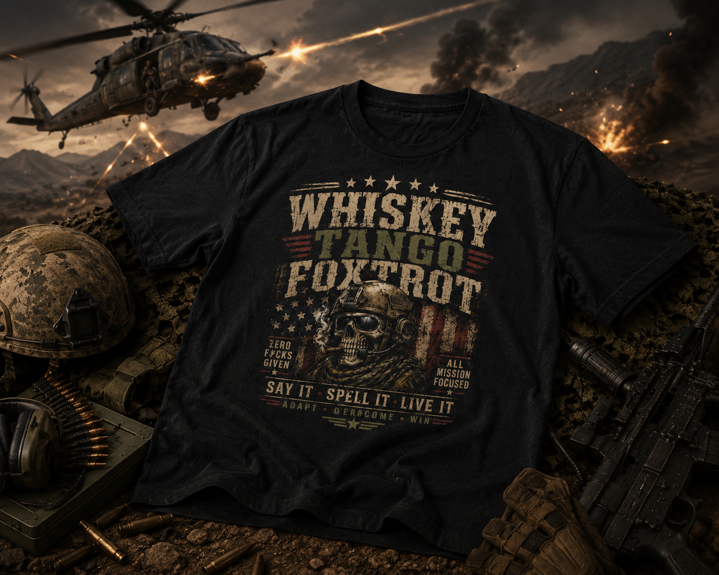 Whiskey Tango Foxtrot T-Shirt — Vintage Militär-Totenkopf-Grafik-Shirt