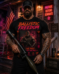 Ballistic Freedom Graphic Tee — "Live Free, Fight for Free" Military Retro Shirt