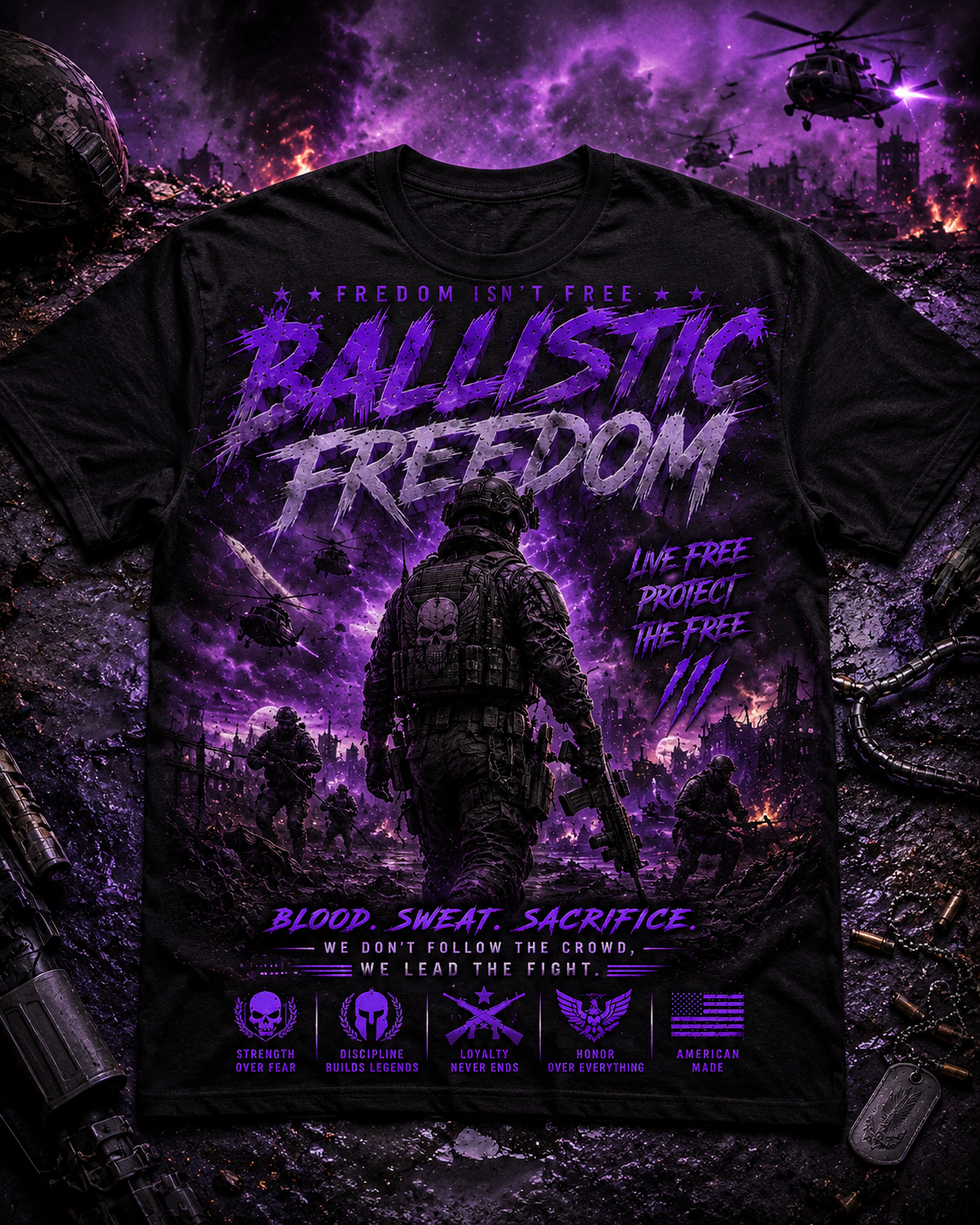 Ballistic Freedom Graphic Tee (Purple Storm Soldier)