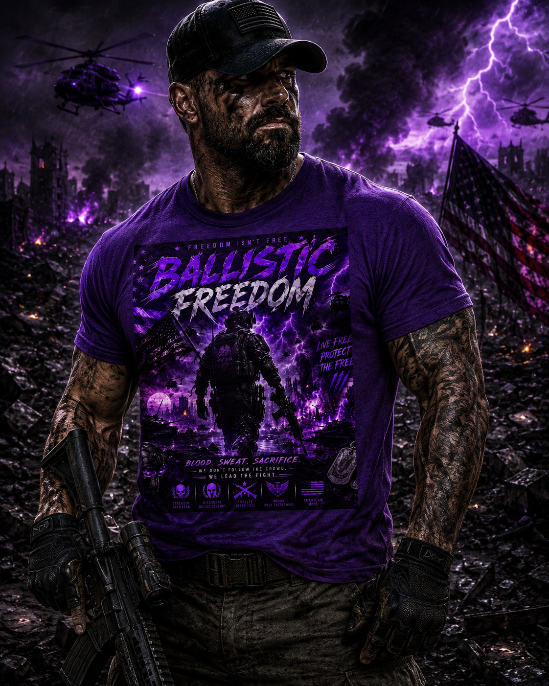 Ballistic Freedom Graphic Tee (Purple Storm Soldier)