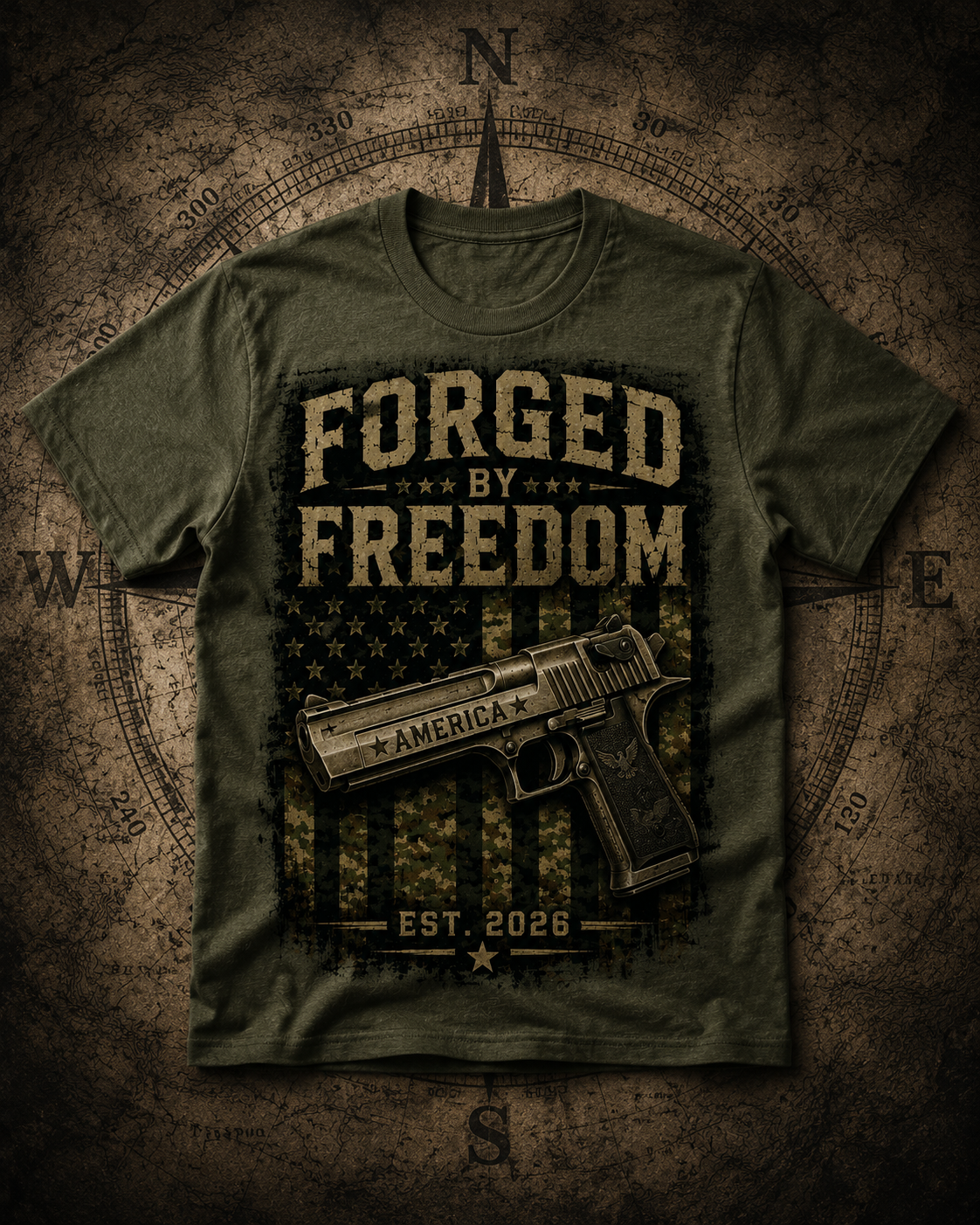 Forged by Freedom Graphic Tee – Patriotic Tactical Rifle Shirt