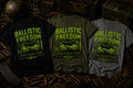 Ballistic Freedom T‑Shirt — American Flag, Rifle Graphic & 'Ballistic Freedom' Text