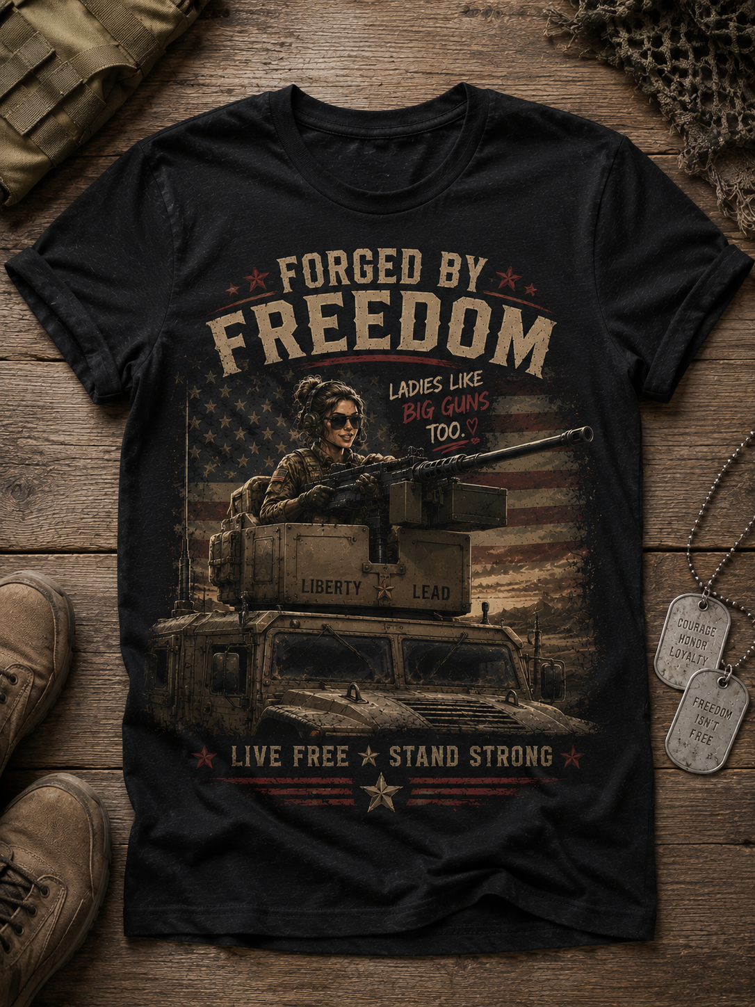 Forged by Freedom T-Shirt — Patriotic Ladies Like You Graphic Tee