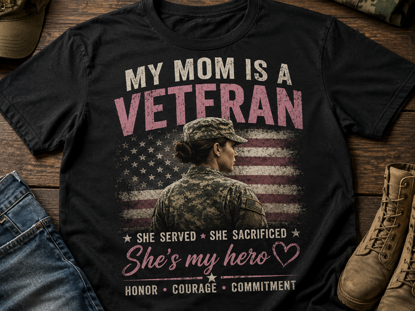 Veteran Mom T-Shirt — "My Mom Is A Veteran" Patriotic Tribute Tee