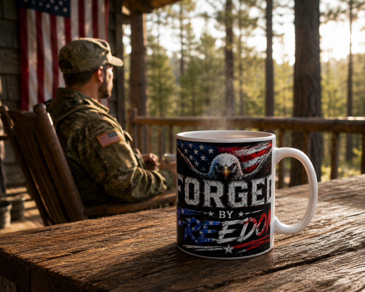Forged by Freedom Eagle Coffee Mug — Patriotic 11oz Ceramic Mug
