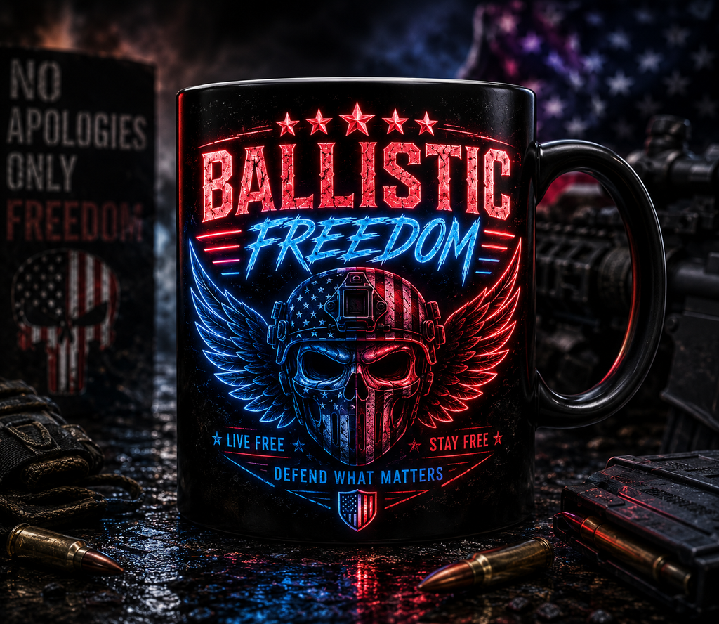 Ballistic Freedom Ceramic Mug – Patriotic Skull & Wings 11oz/15oz