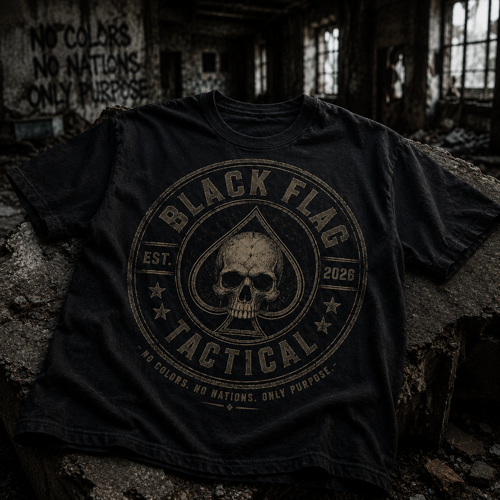 Black Flag Tactical T-Shirt — Skull & Ace Emblem, Est. 2026