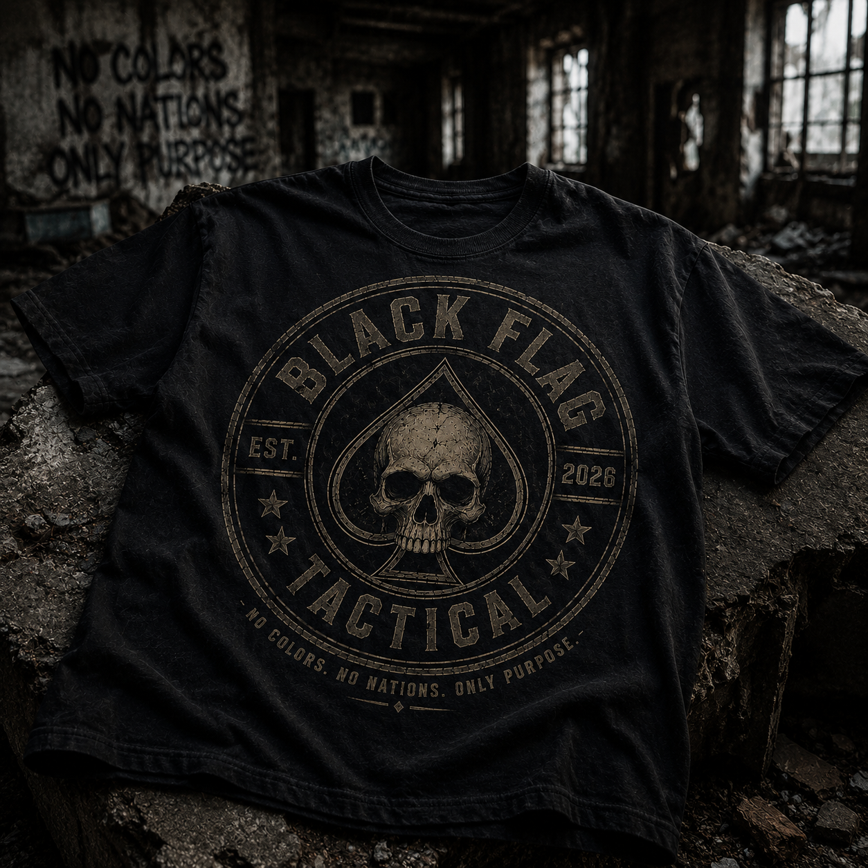 Black Flag Tactical T-Shirt — Skull & Ace Emblem, Est. 2026