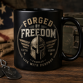 Forged by Freedom Ceramic Mug — Spartan Helmet Courage Coffee Cup (11oz/15oz)