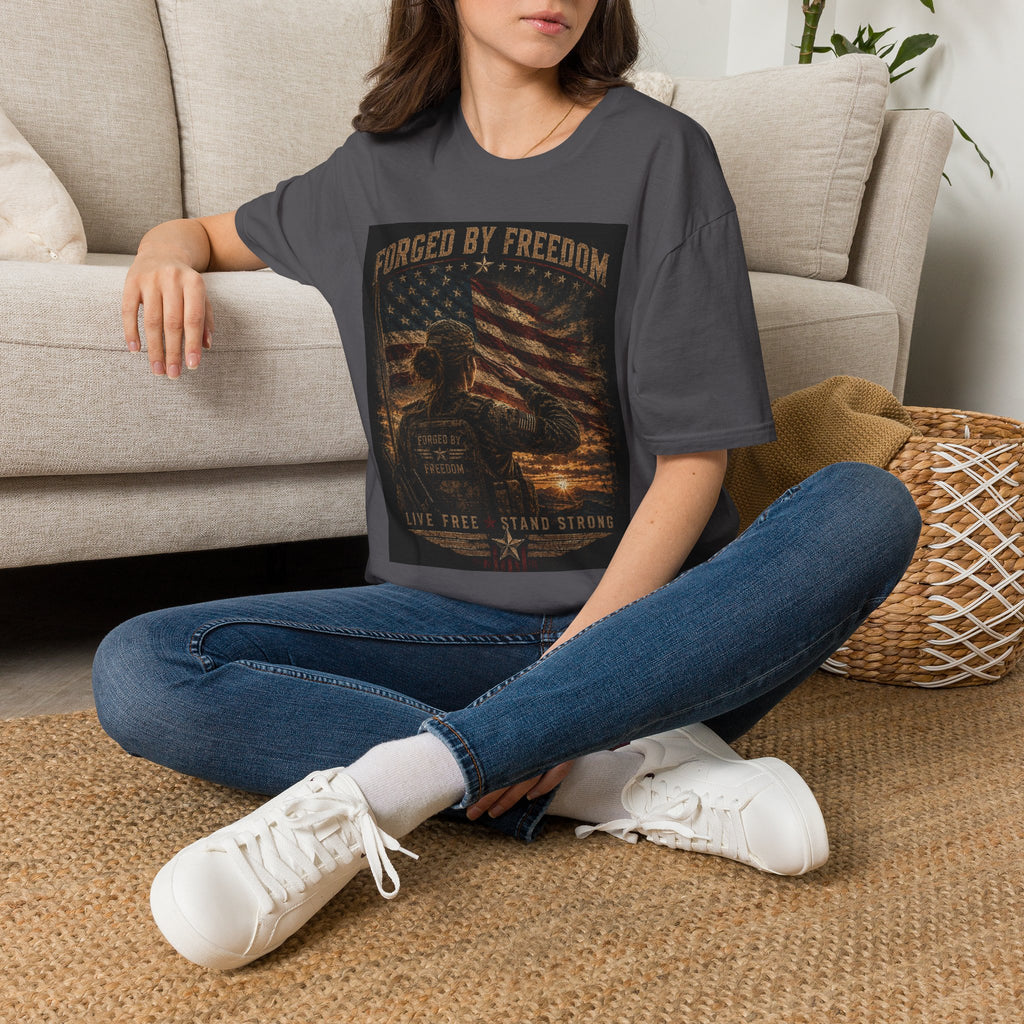 Forged by Freedom T-Shirt — Patriotic American Flag & Eagle Veteran Tribute