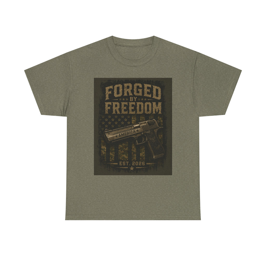 Forged by Freedom Graphic Tee – Patriotic Tactical Rifle Shirt