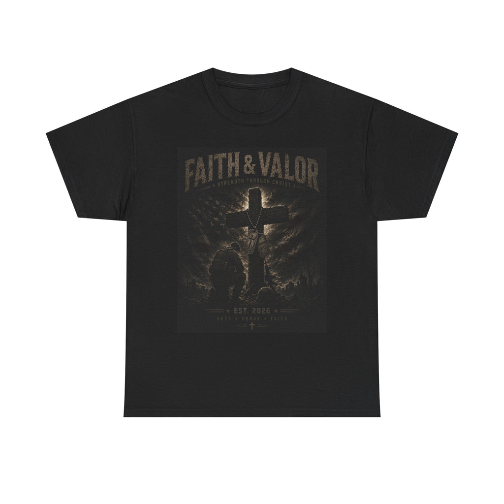 Faith & Valor T-Shirt — Christian Cross Graphic Tee for Men & Women