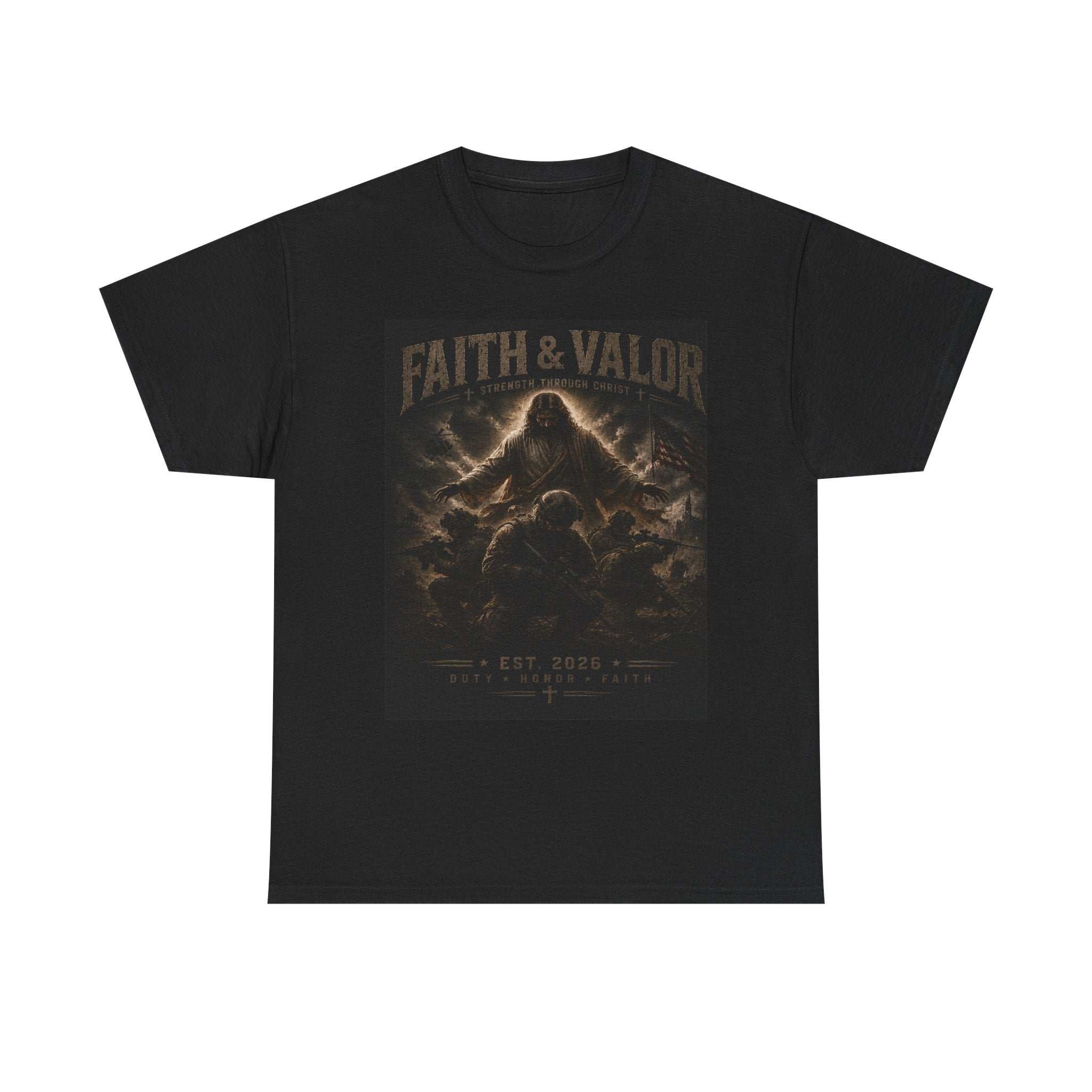 Faith & Valor Graphic Tee — Vintage Warrior Eagle Design