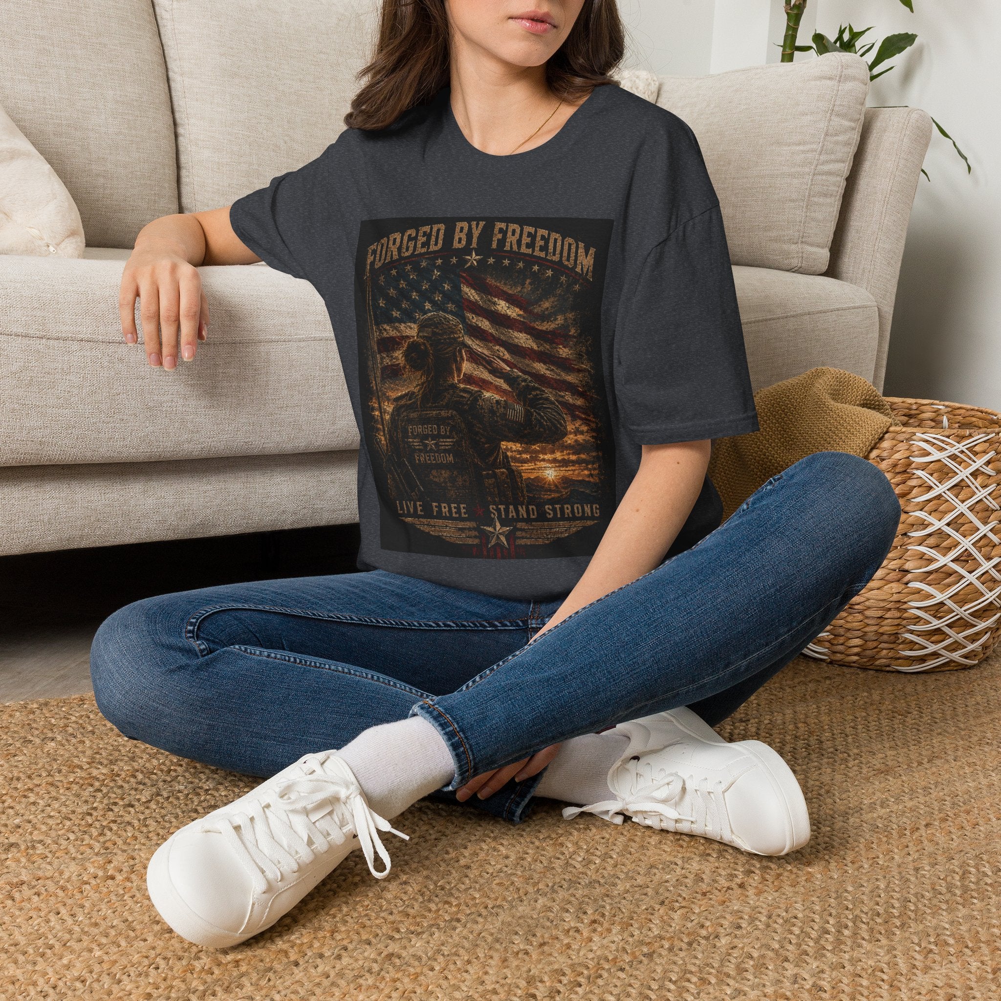 Forged by Freedom T-Shirt — Patriotic American Flag & Eagle Veteran Tribute