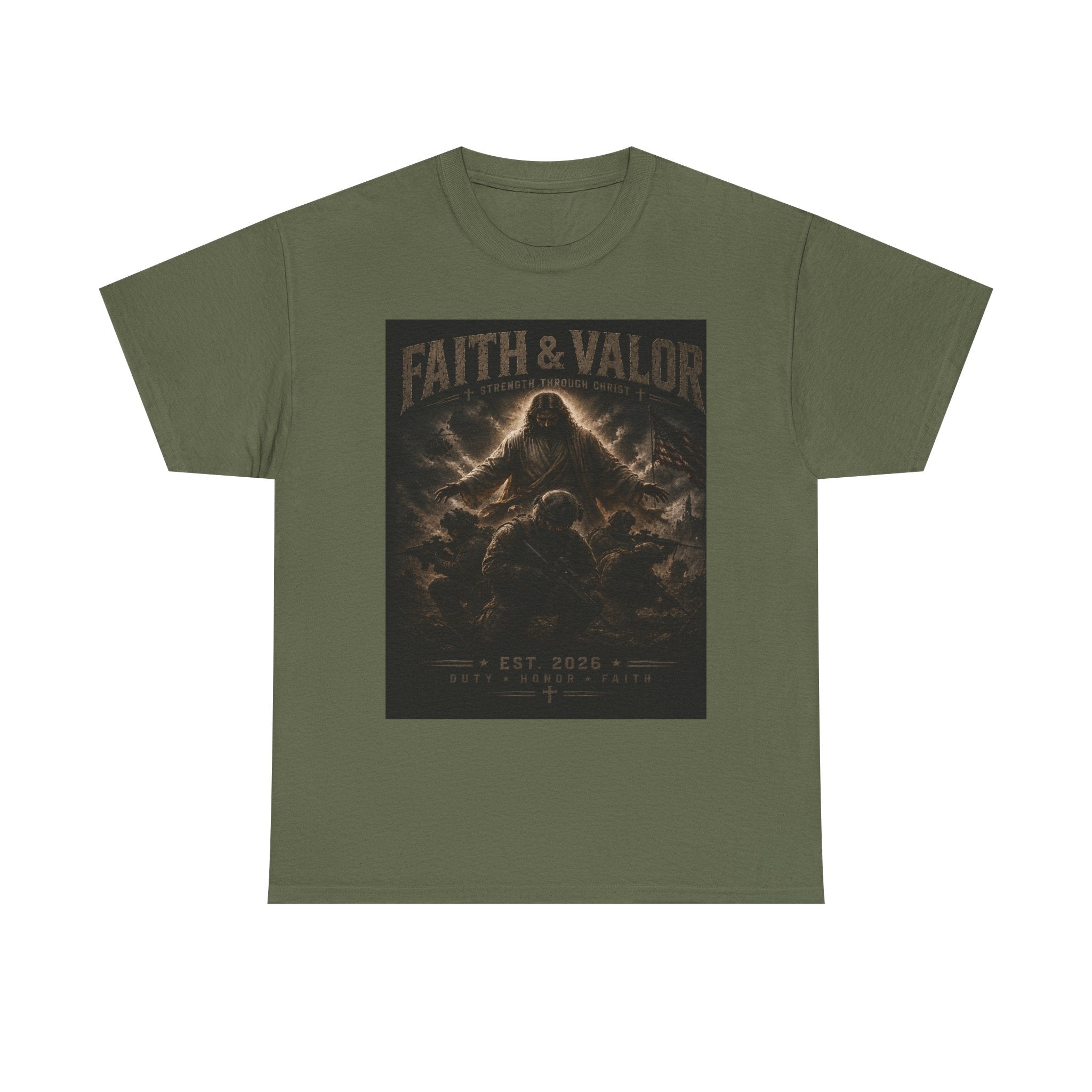 Faith & Valor Graphic Tee — Vintage Warrior Eagle Design