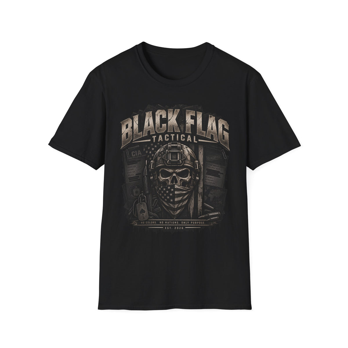 Black Flag Tactical Skull T-Shirt — Military Helmet Graphic Tee