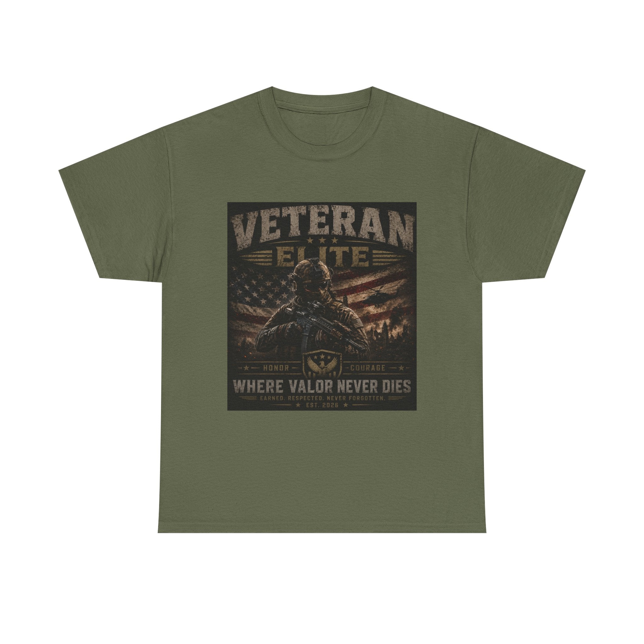 Veteran Elite T-Shirt — "Where Valor Never Dies" Patriotic Military Tee