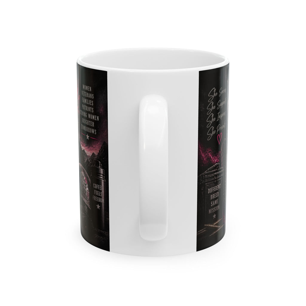 Forged by Freedom Ladies Ceramic Mug — Patriotic Military Women Coffee Cup (11oz/15oz)