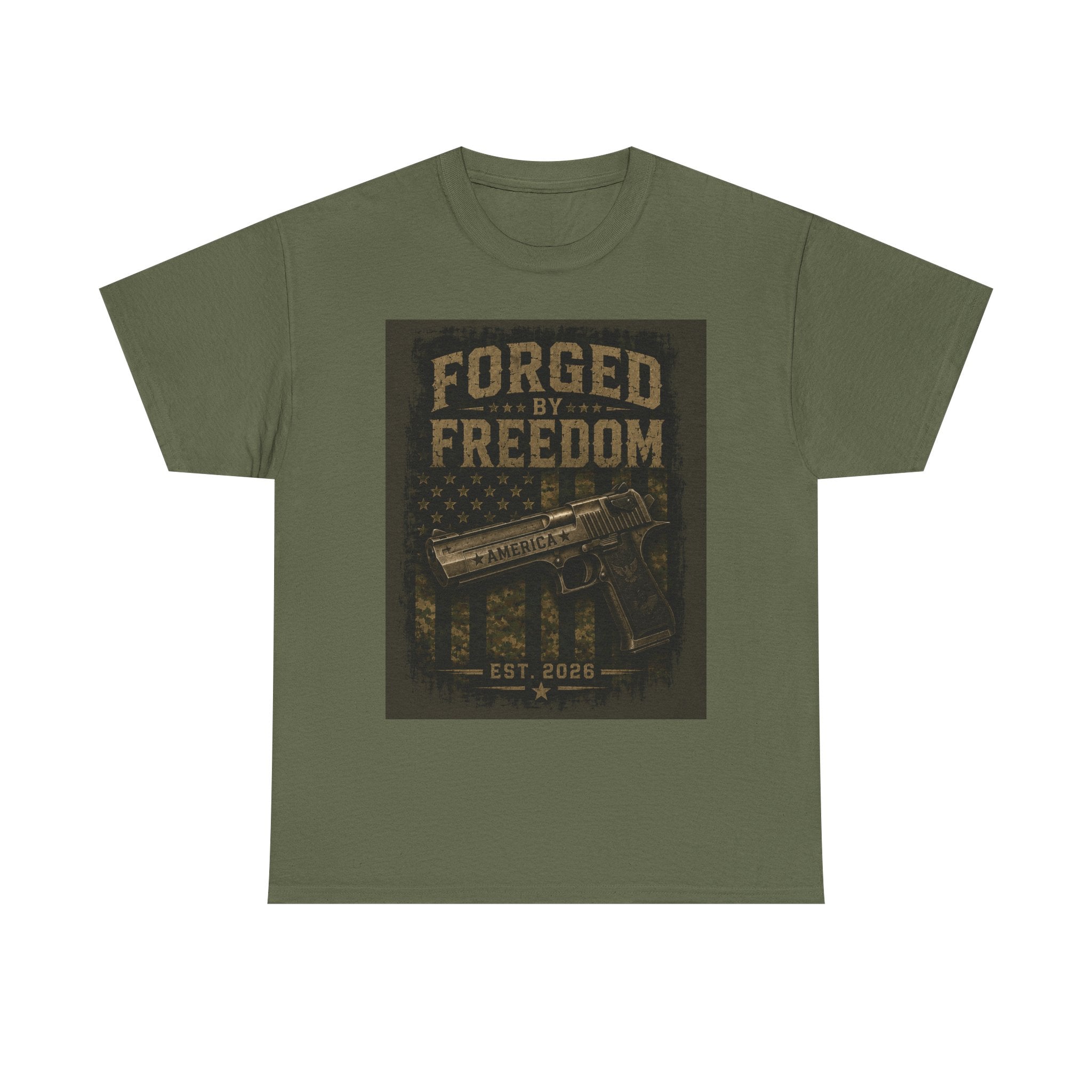 Forged by Freedom Graphic Tee – Patriotic Tactical Rifle Shirt