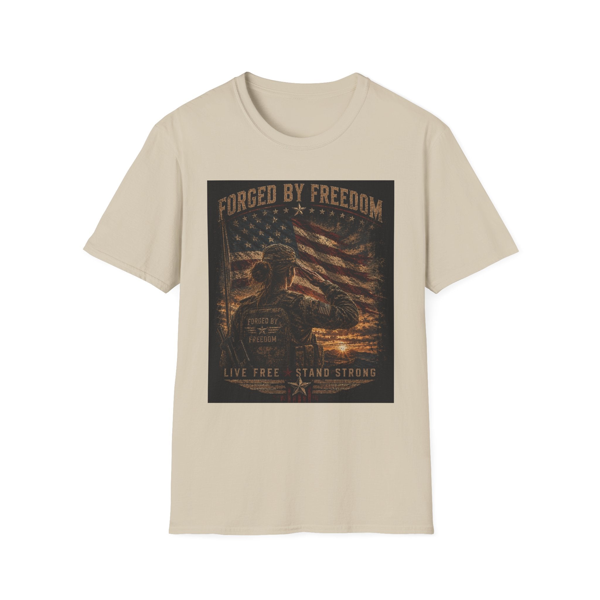 Forged by Freedom T-Shirt — Patriotic American Flag & Eagle Veteran Tribute