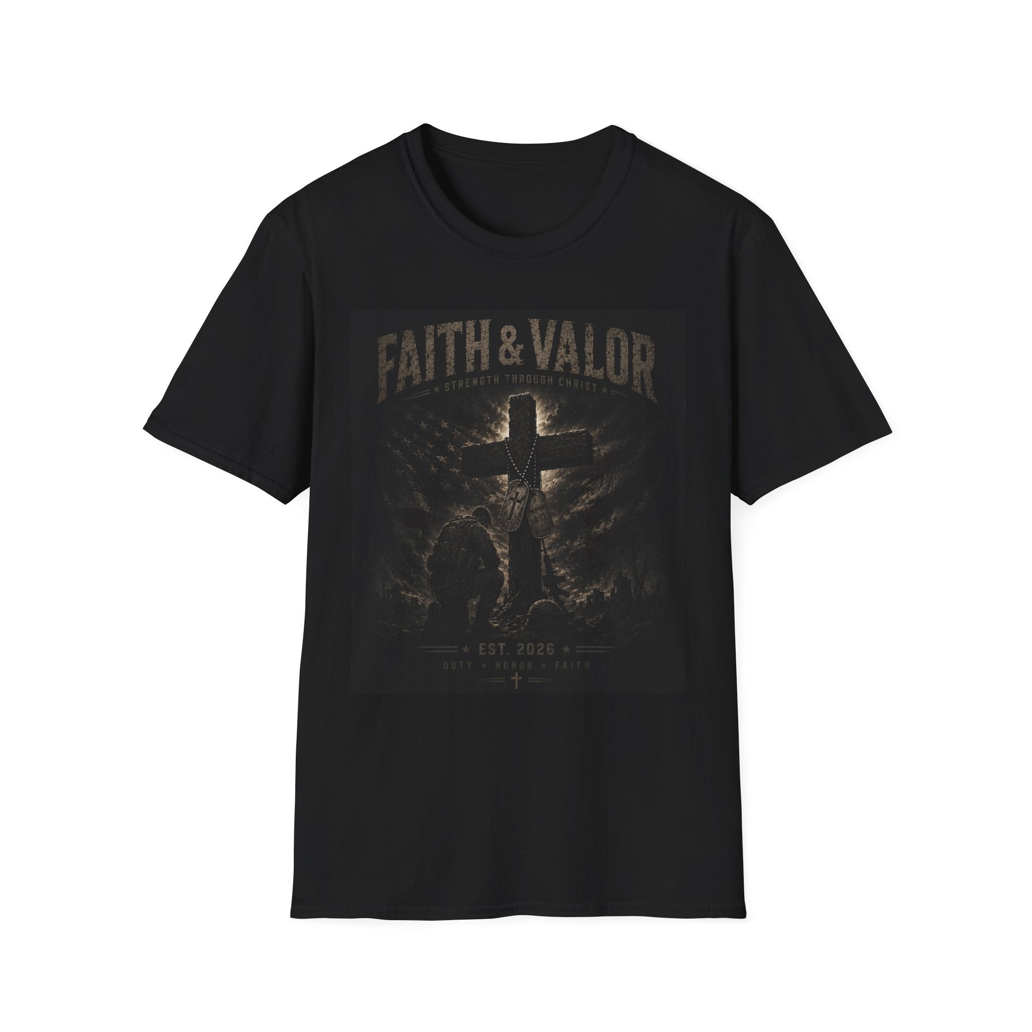 Faith & Valor T‑Shirt — Vintage Church Cross Christian Graphic Tee
