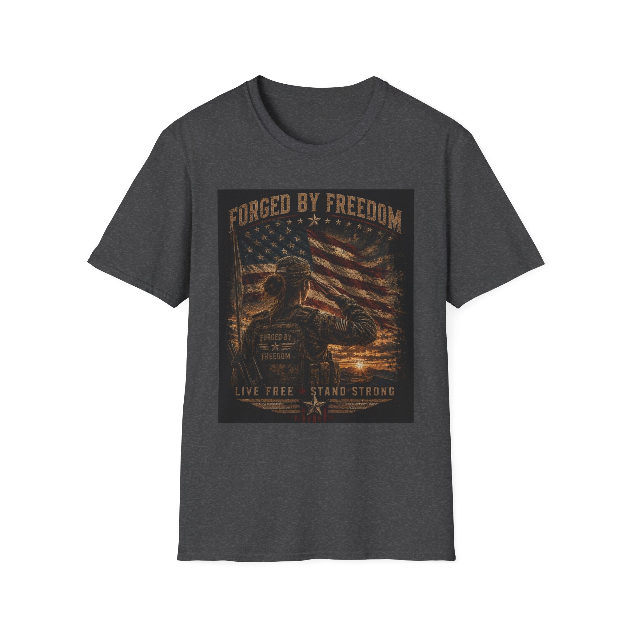 Forged by Freedom T-Shirt — Patriotic American Flag & Eagle Veteran Tribute