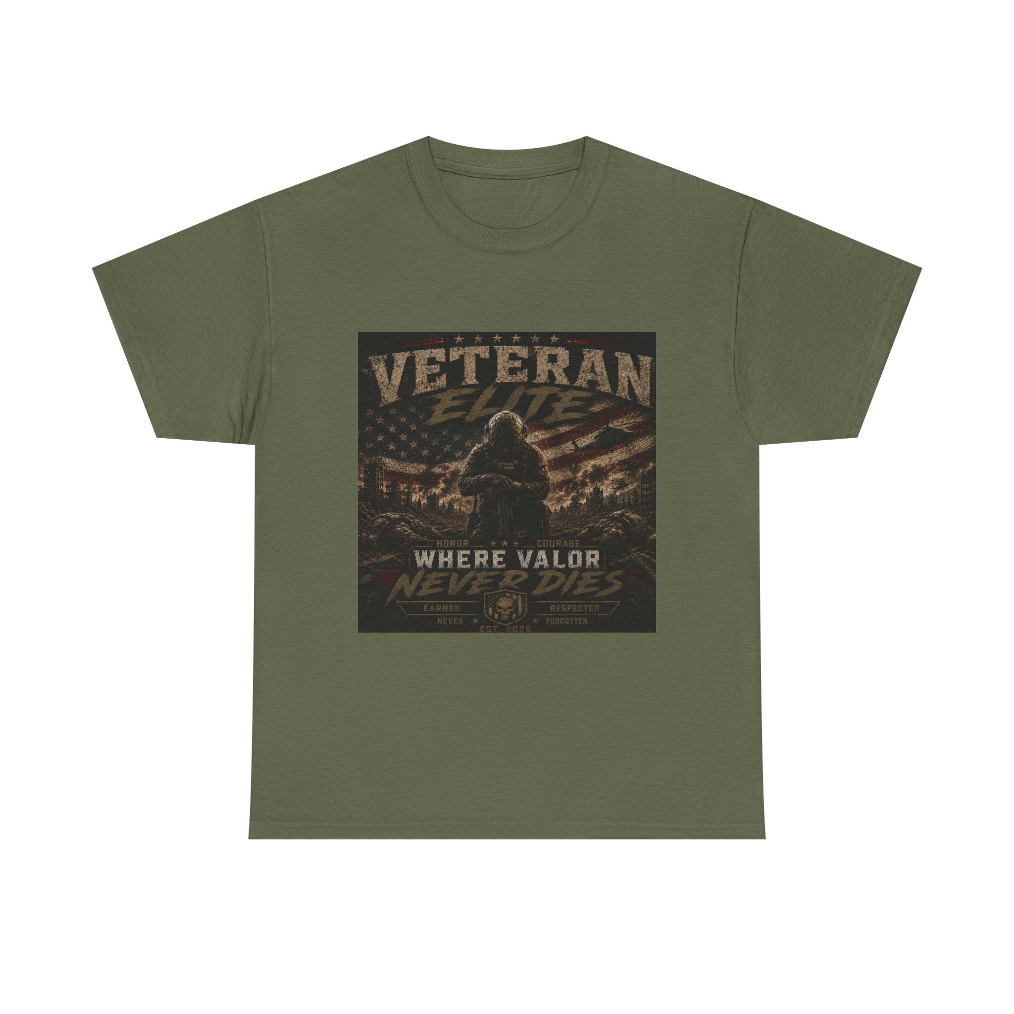 Veteran Elite T-Shirt – 'Where Valor Never Dies' Patriotic Military Tee